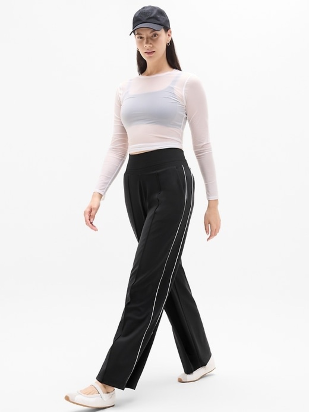 Athleta Venice High Rise Track Stripe Wide Leg Black Pant Size M